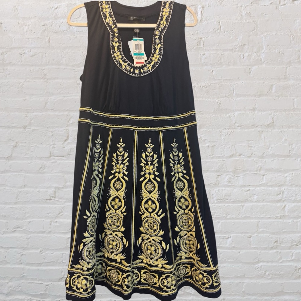 INC International Concepts Navy dress with yellow Embroidery